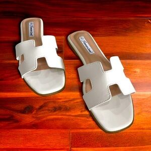 WHITE TRENDY H- SHAPED CUTOUT UPPOER SLIDE SANDALS
